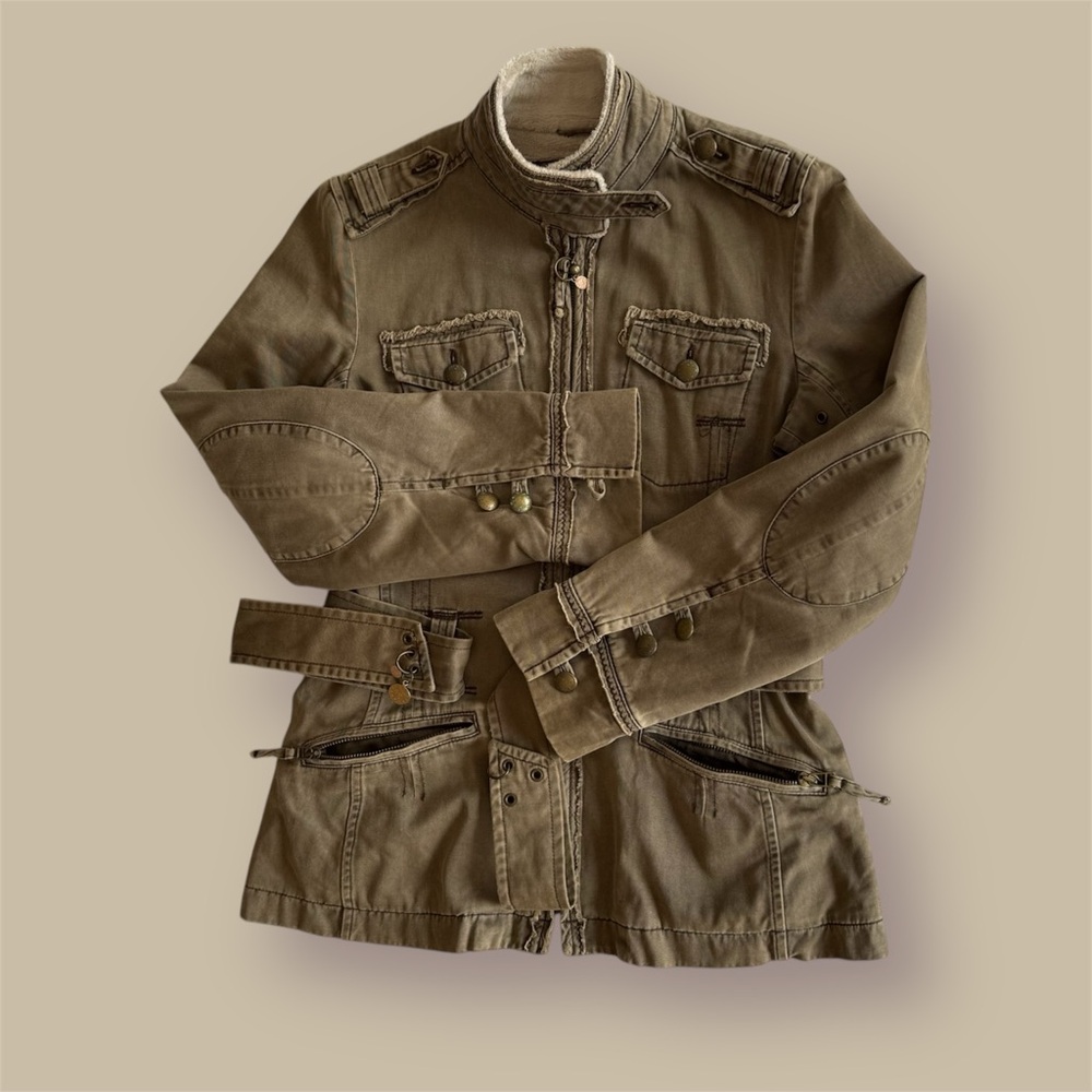 🛍️SALE🛍️ NEXT Women's Cargo Army Distressed Faded Look Fur Lined Jacket - Picture 6 of 12